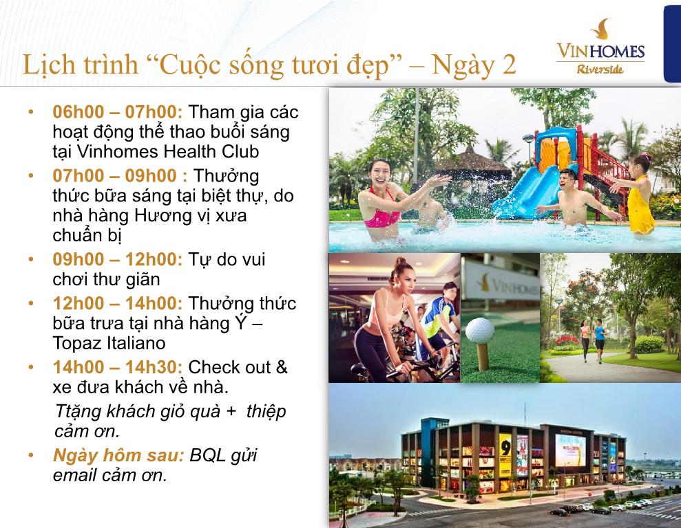 Lịch trình trải nghiệm Vinhomes Riverside ngày 2