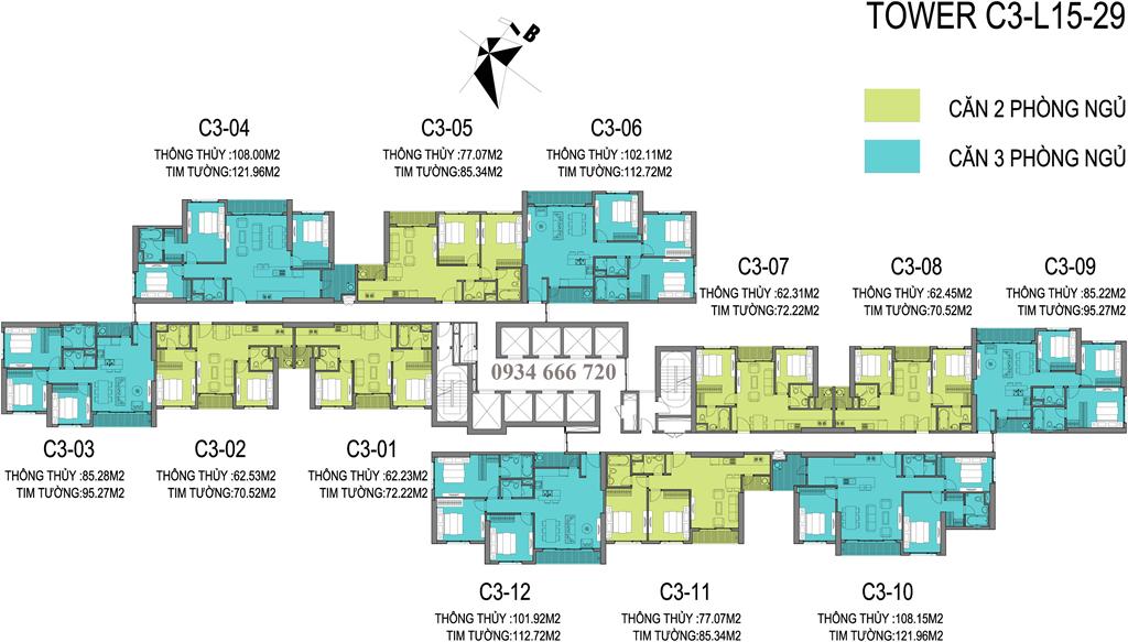 Mặt bằng tòa C3 D'.Capitale, tầng 15-29