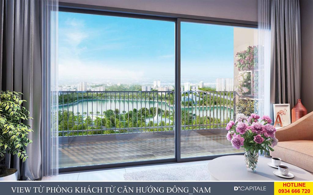 View từ phòng khách, căn hộ C3 D'.Capitale, ban công hướng Đông Nam