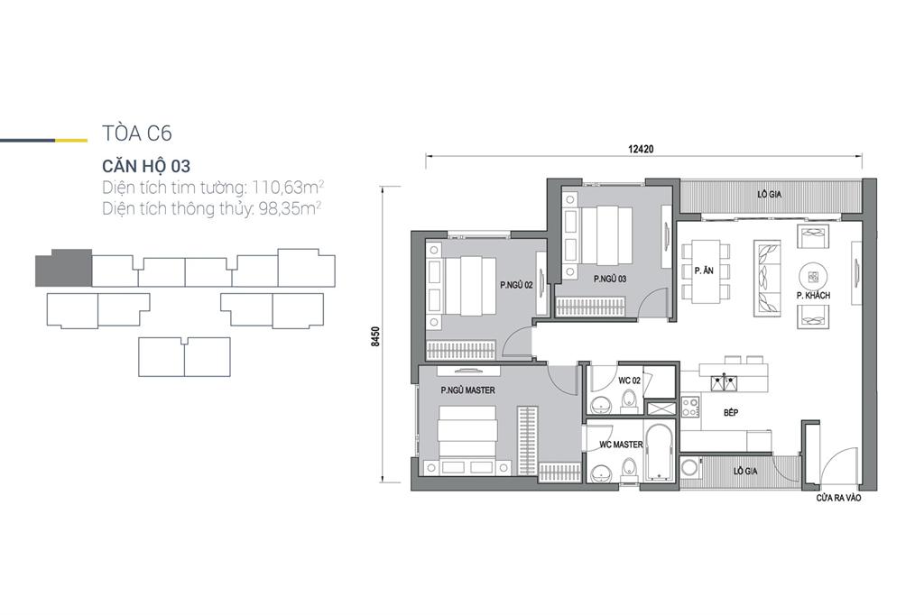 Căn hộ 03 tòa C6 chung cư D'.Capitale Trần Duy Hưng, thiết kế 3 phòng ngủ