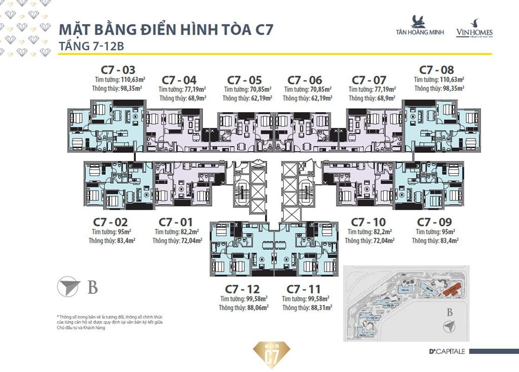 Mặt bằng C7 Vinhomes D'Capitale Trần Duy Hưng tầng 7 - 12B