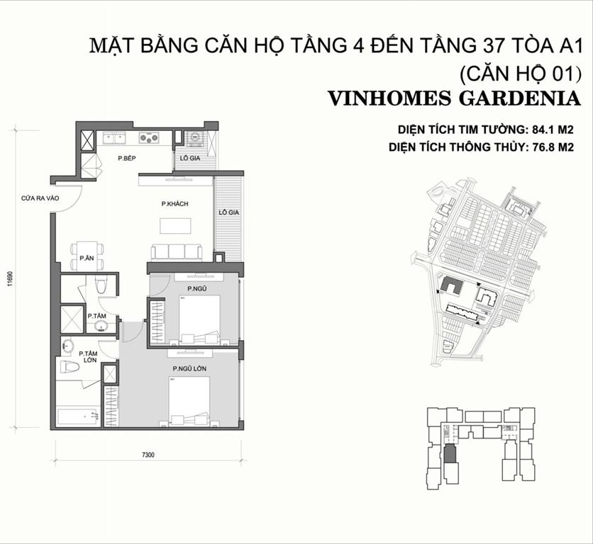 Vinhomes Gardenia Tòa A1 căn hộ 01, 2 phòng ngủ