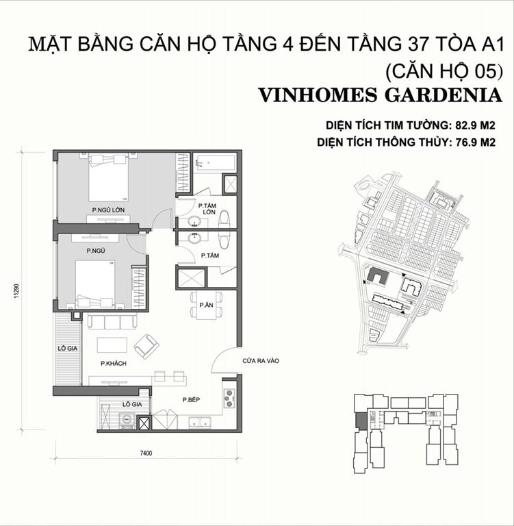 Vinhomes Gardenia Tòa A1 căn hộ 05, 2 phòng ngủ