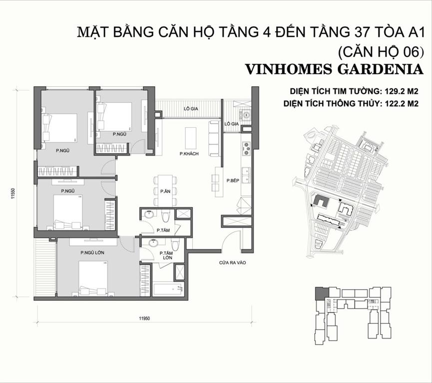 Vinhomes Gardenia Tòa A1 căn hộ 06, 4 phòng ngủ