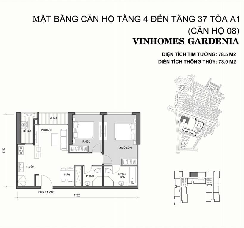 Vinhomes Gardenia Tòa A1 căn hộ 08, 2 phòng ngủ