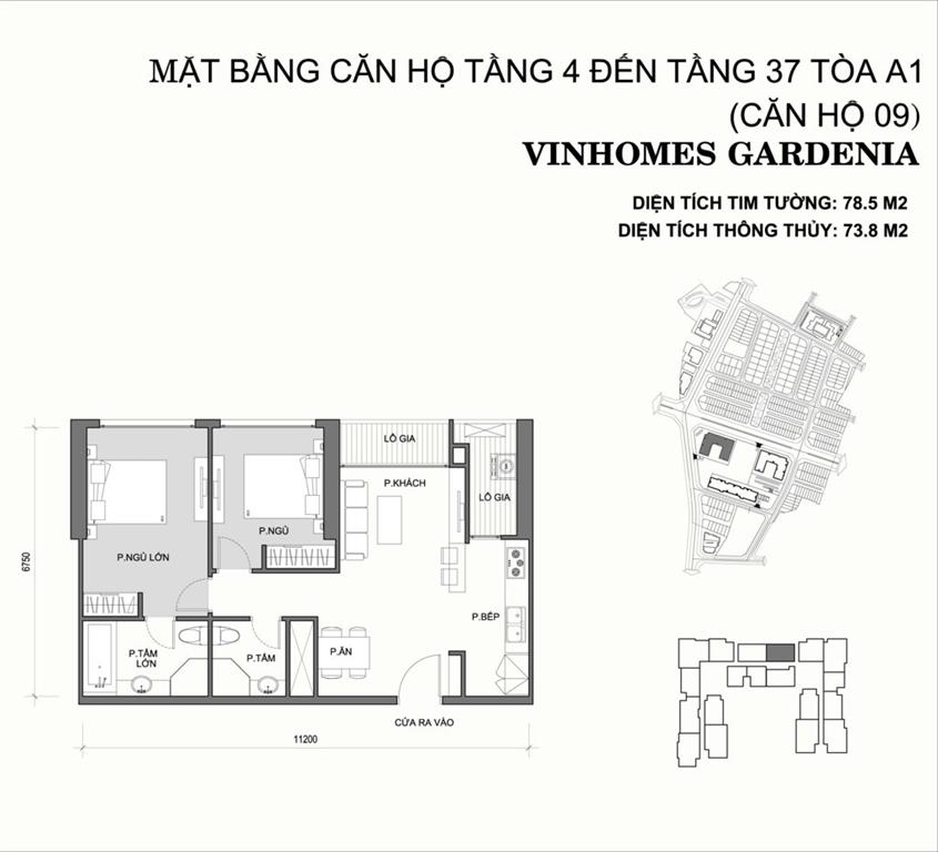 Vinhomes Gardenia Tòa A1 căn hộ 09, 2 phòng ngủ
