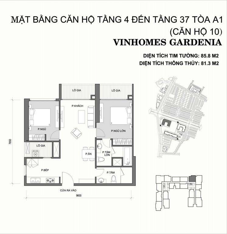 Vinhomes Gardenia Tòa A1 căn hộ 10, 2 phòng ngủ