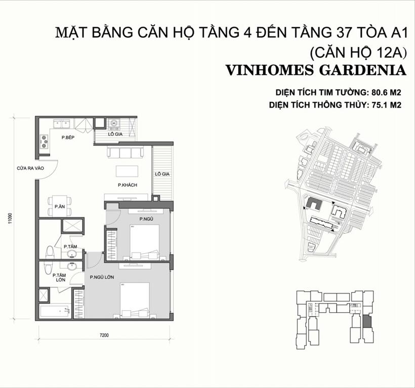Vinhomes Gardenia Tòa A1 căn hộ 12A, 2 phòng ngủ