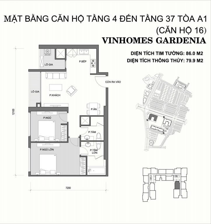 Vinhomes Gardenia Tòa A1 căn hộ 16, 2 phòng ngủ