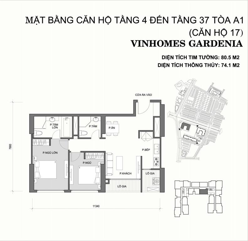 Vinhomes Gardenia Tòa A1 căn hộ 17, 2 phòng ngủ