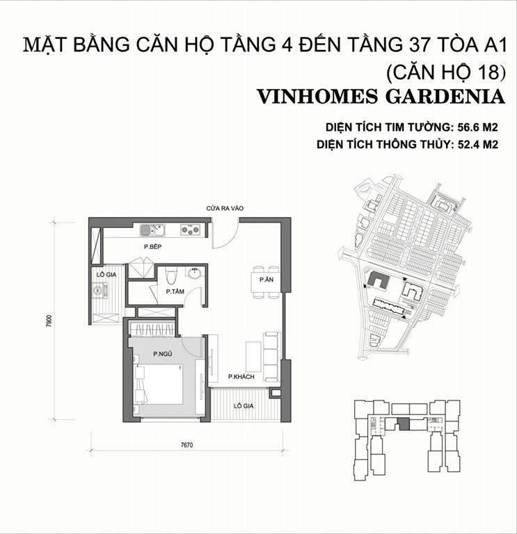 Vinhomes Gardenia Tòa A1 căn hộ 18, 1 phòng ngủ