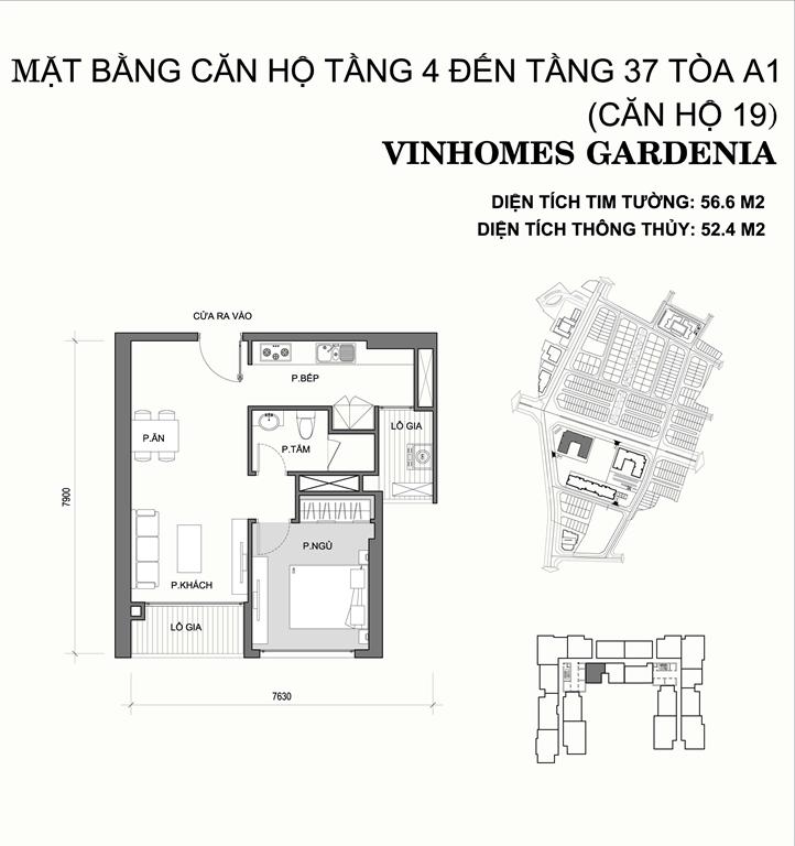 Vinhomes Gardenia Tòa A1 căn hộ 19, 1 phòng ngủ