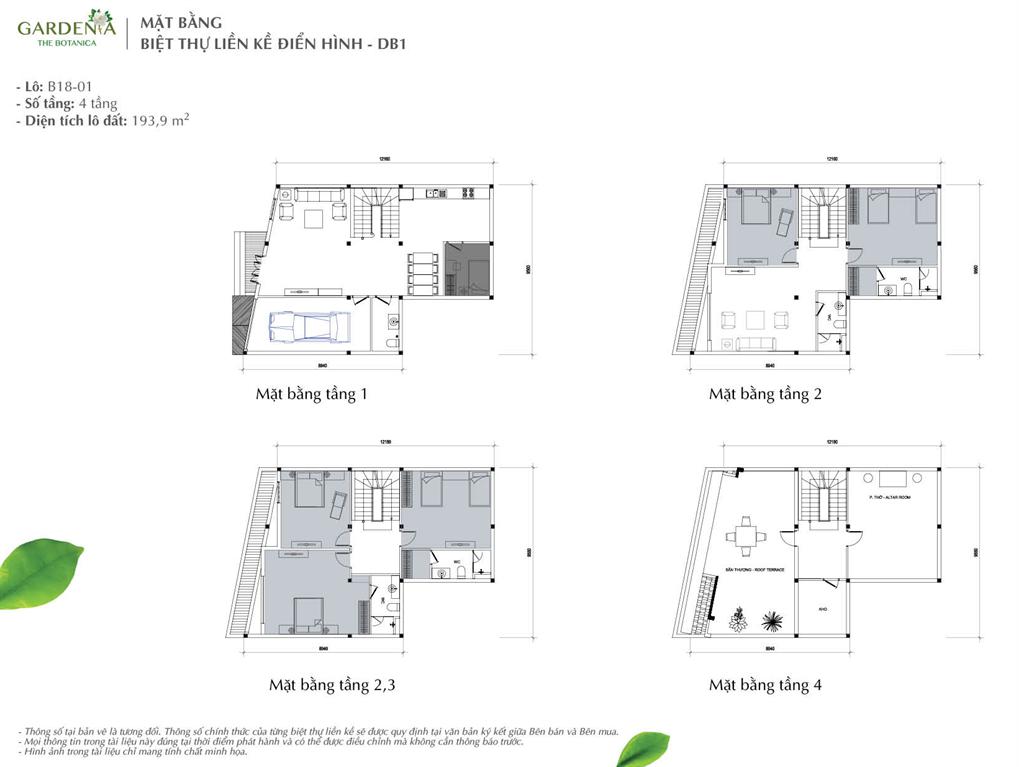 MẶT BẰNG BIỆT THỰ LIỀN KỀ ĐIỂN HÌNH - DB1