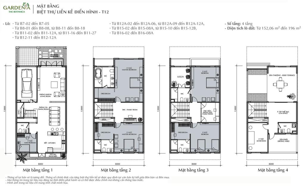 MẶT BẰNG BIỆT THỰ LIỀN KỀ ĐIỂN HÌNH - T12