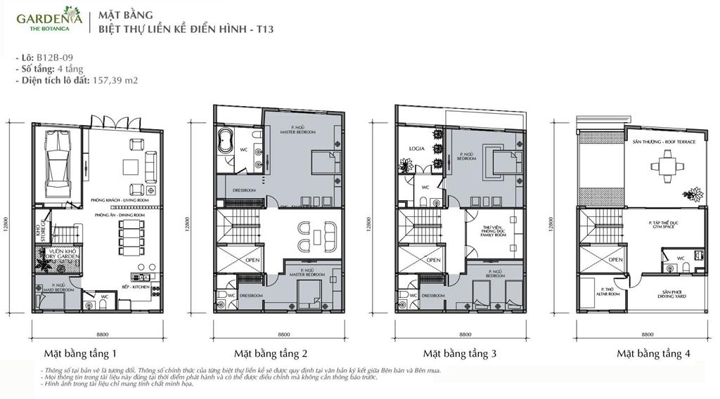 MẶT BẰNG BIỆT THỰ LIỀN KỀ ĐIỂN HÌNH - T13