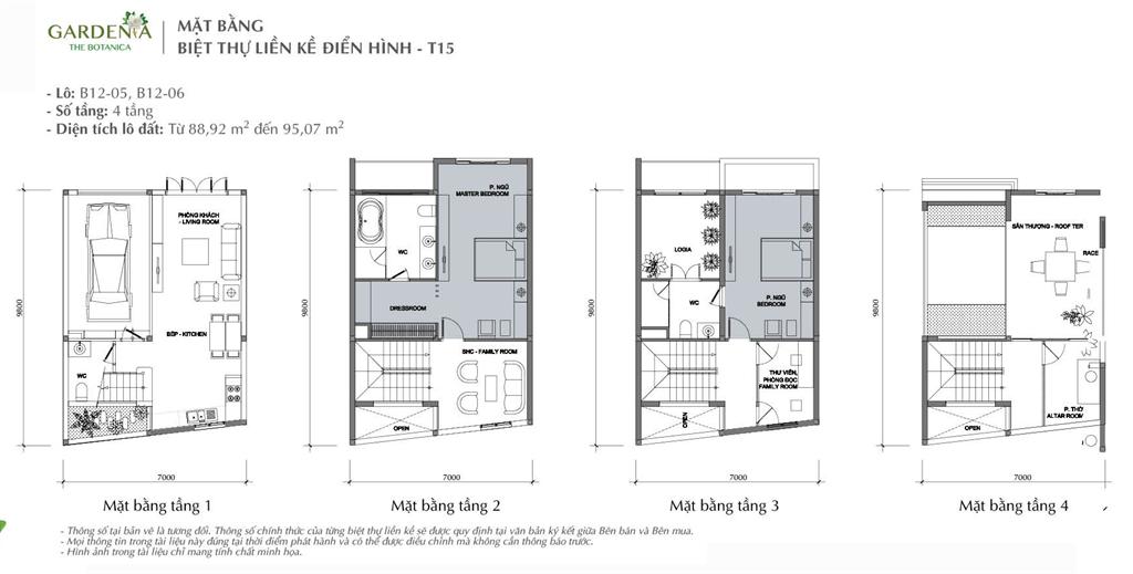 MẶT BẰNG BIỆT THỰ LIỀN KỀ ĐIỂN HÌNH - T15