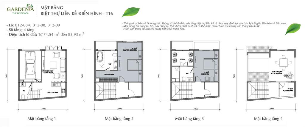 MẶT BẰNG BIỆT THỰ LIỀN KỀ ĐIỂN HÌNH - T16