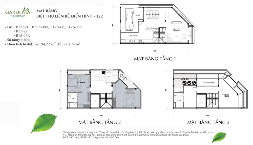 MẶT BẰNG BIỆT THỰ LIỀN KỀ ĐIỂN HÌNH - T22