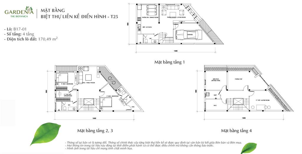 MẶT BẰNG BIỆT THỰ LIỀN KỀ ĐIỂN HÌNH - T25