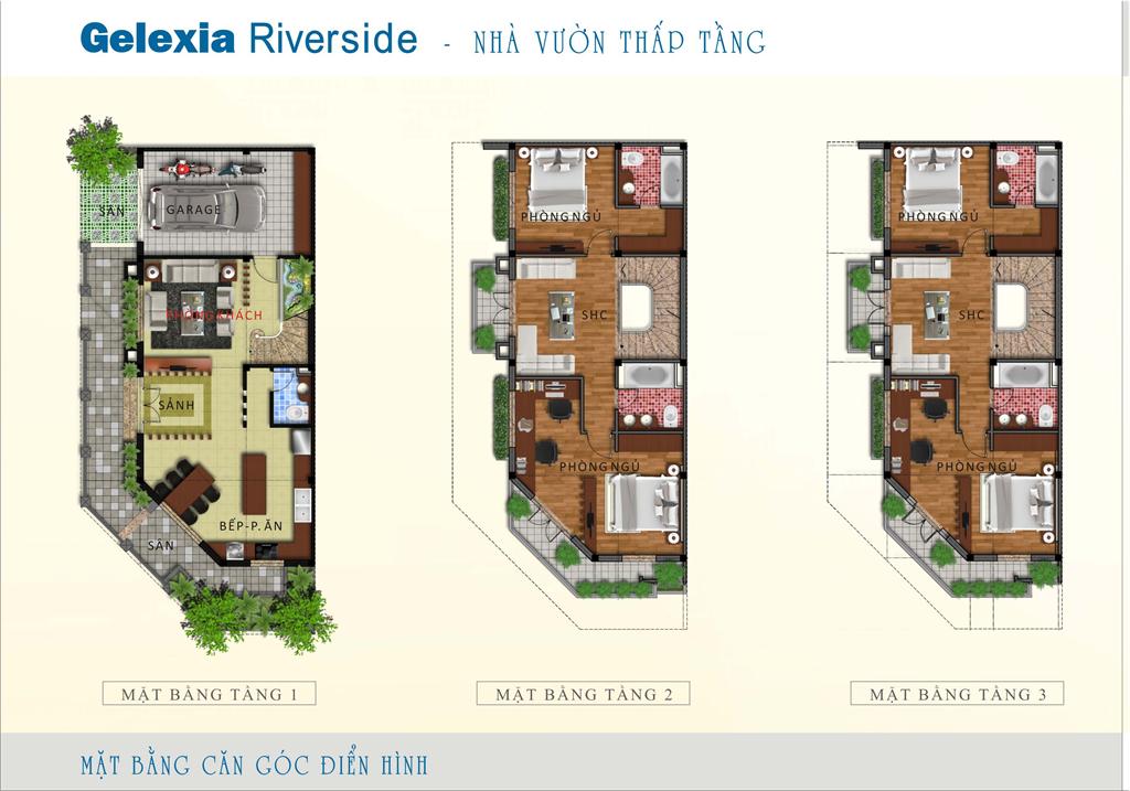 MẶT BẰNG THIẾT KẾ NHÀ VƯỜN LIỀN KỀ GELEXIA RIVERSIDE CĂN GÓC