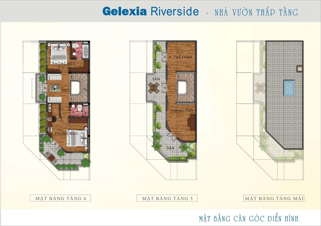 MẶT BẰNG THIẾT KẾ NHÀ VƯỜN LIỀN KỀ GELEXIA RIVERSIDE CĂN GÓC