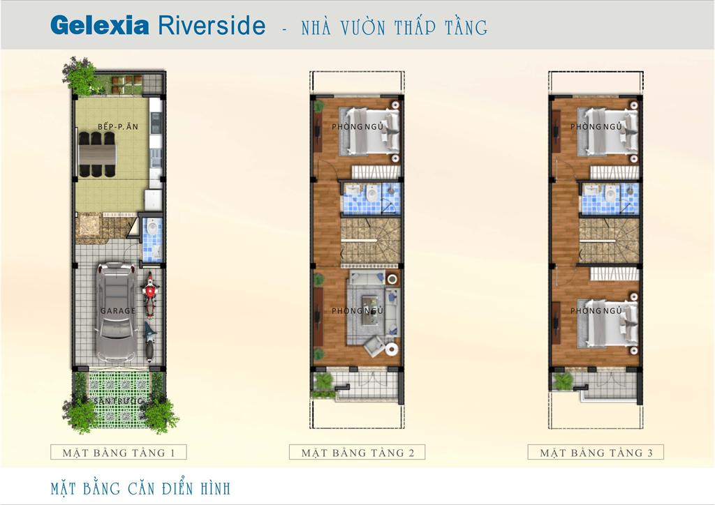 MẶT BẰNG THIẾT KẾ NHÀ VƯỜN LIỀN KỀ GELEXIA RIVERSIDE CĂN ĐIỂN HÌNH