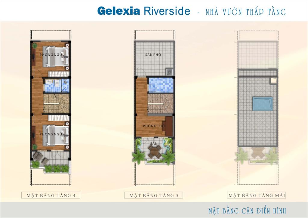 MẶT BẰNG THIẾT KẾ NHÀ VƯỜN LIỀN KỀ GELEXIA RIVERSIDE CĂN ĐIỂN HÌNH