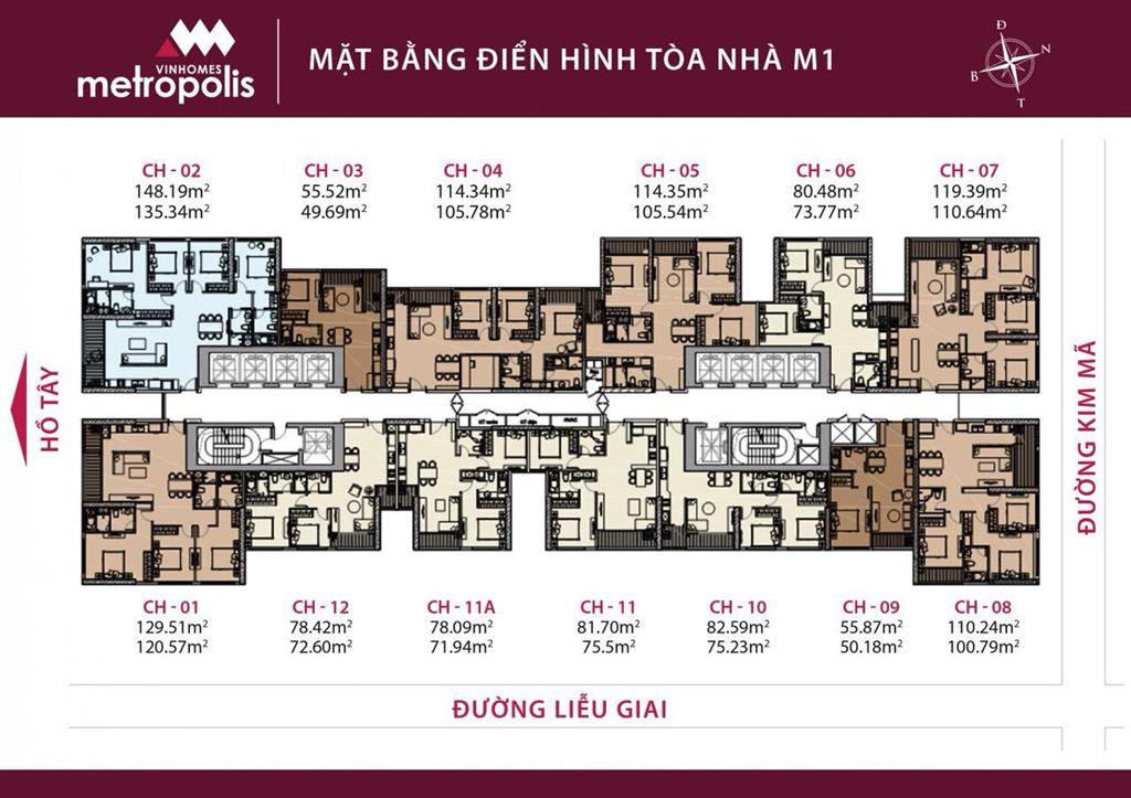 Mặt bằng tòa M1 Vinhomes Metropolis Liễu Giai