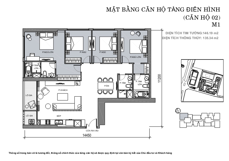 Căn hộ 02, diện tích 146.19m2, 4 phòng ngủ