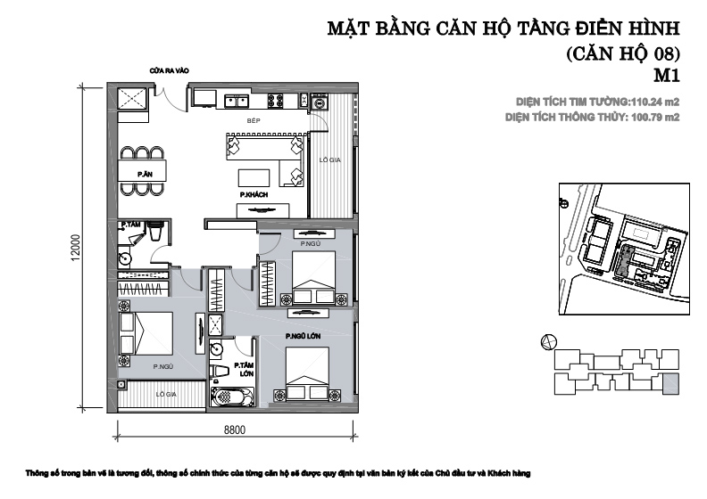 Căn hộ 08, diện tích 110.24m2, 3 phòng ngủ