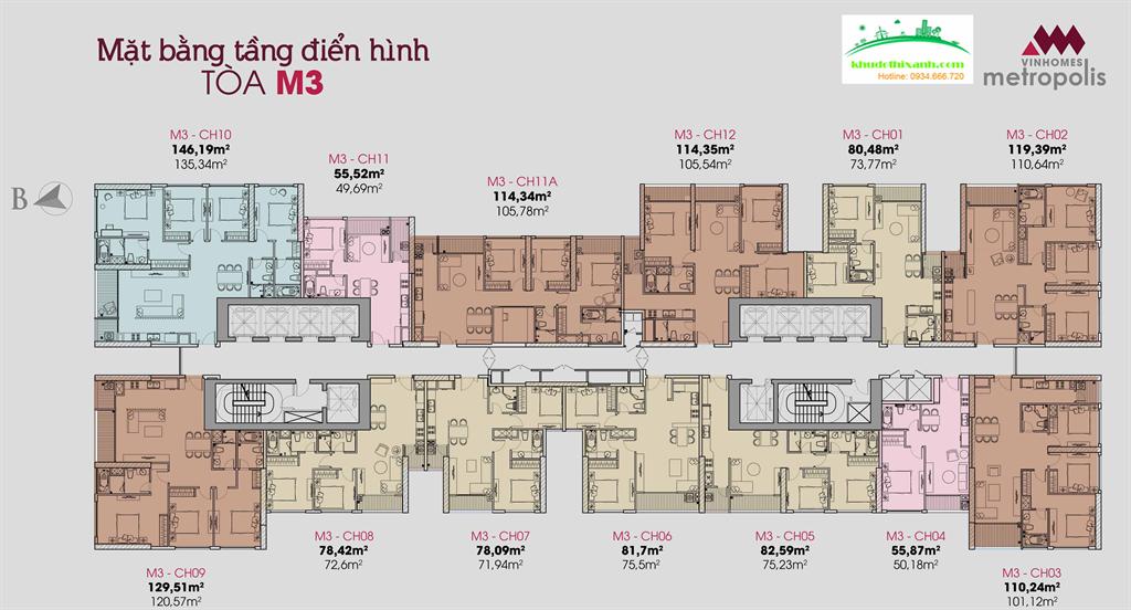 Mặt bằng tầng điển hình tòa M3 Vinhomes Metropolis