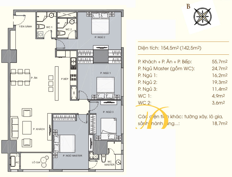 Cho thuê Royal City, căn hộ 4 phòng ngủ, diện tích từ 154.5m2-221m2