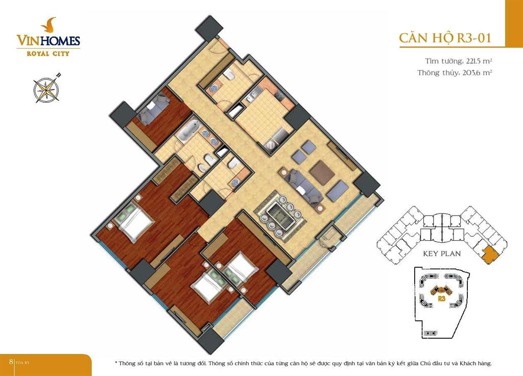 Mặt bằng căn hộ R3-Royal City diện tích 221.5m2