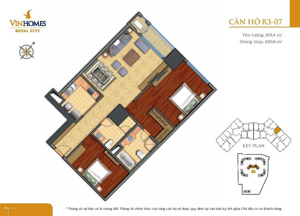 Mặt bằng căn hộ R3-Royal City diện tích 109.4m2