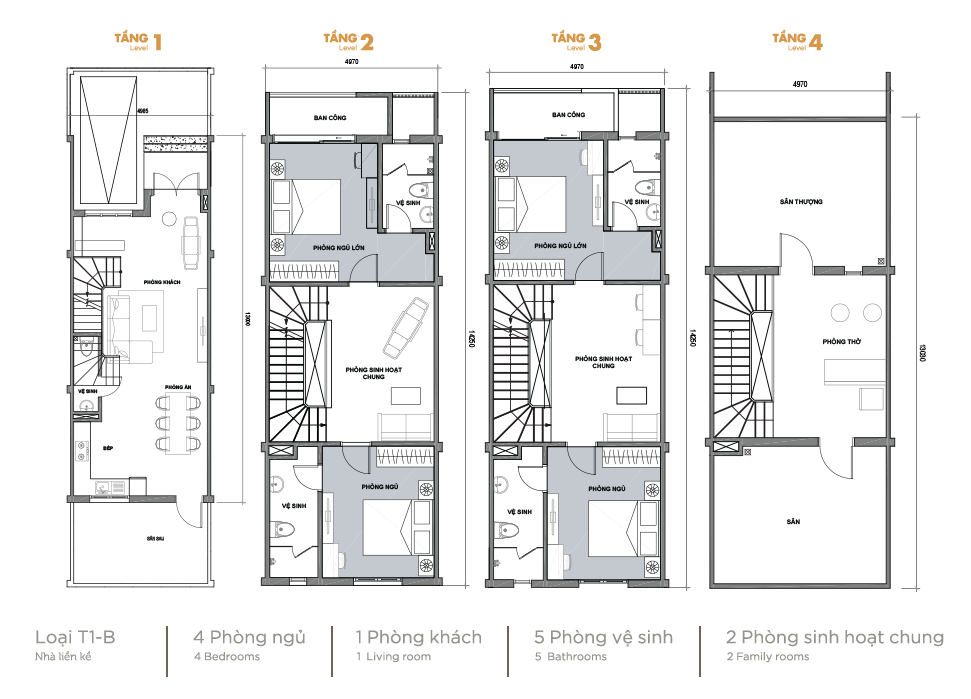 Mẫu nhà liền kề Vinhomes Thăng Long - T1-A