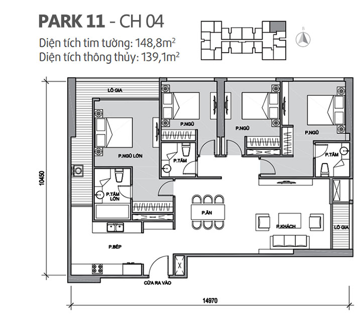Căn hộ 04 Park 11, diện tích 148.8m2, thiết kế 4 phòng ngủ