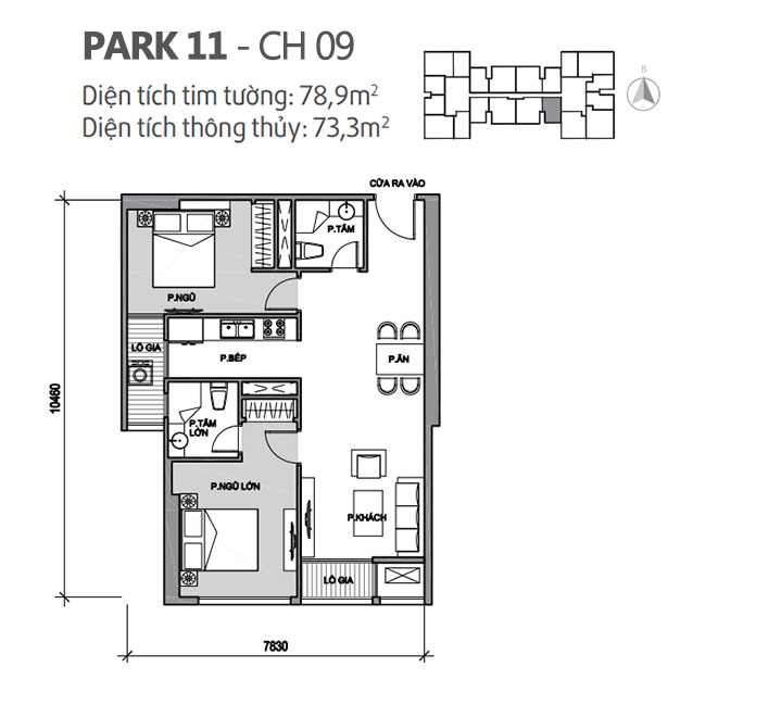 Căn hộ 09 Park 11, diện tích 78.9m2, thiết kế 2 phòng ngủ