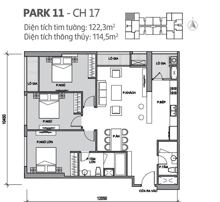 Căn hộ 17 Park 11, diện tích 122.3m2, thiết kế 3 phòng ngủ
