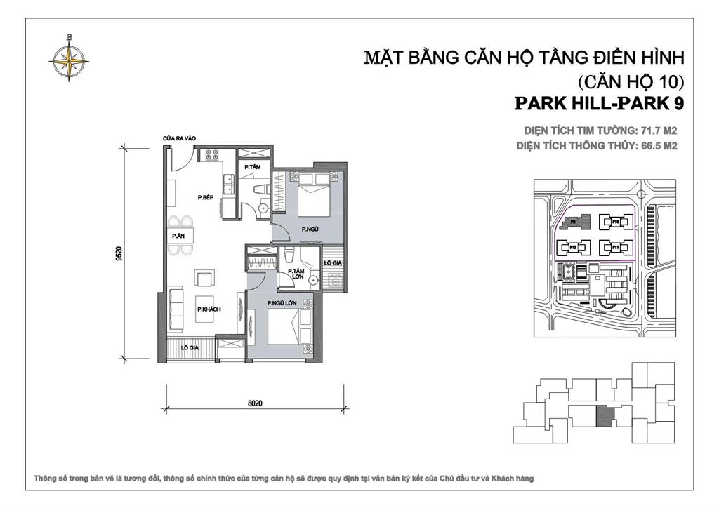 Căn hộ 10 diện tích 71.7m2, 2 phòng ngủ tòa Park 9