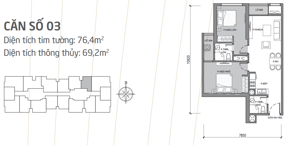 Căn hộ 03 tòa Park 1, 76m2 thiết kế 2 phòng ngủ