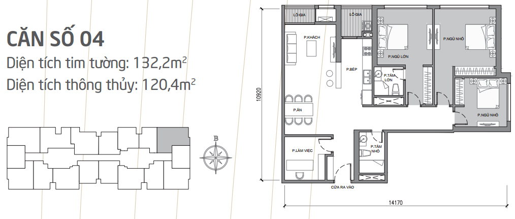 Căn hộ 04 tòa Park 1, diện tích 132m2, thiết kế 4 phòng ngủ