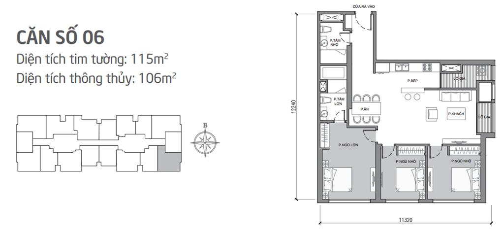 Căn hộ 06 tòa Park 1, diện tích 115m2, thiết kế 3 phòng ngủ sáng