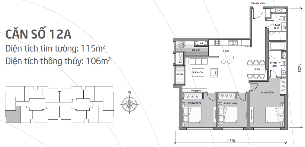 Căn hộ 12A tòa Park 1, diện tích 115m2, thiết kế 3 phòng ngủ sáng (căn góc)