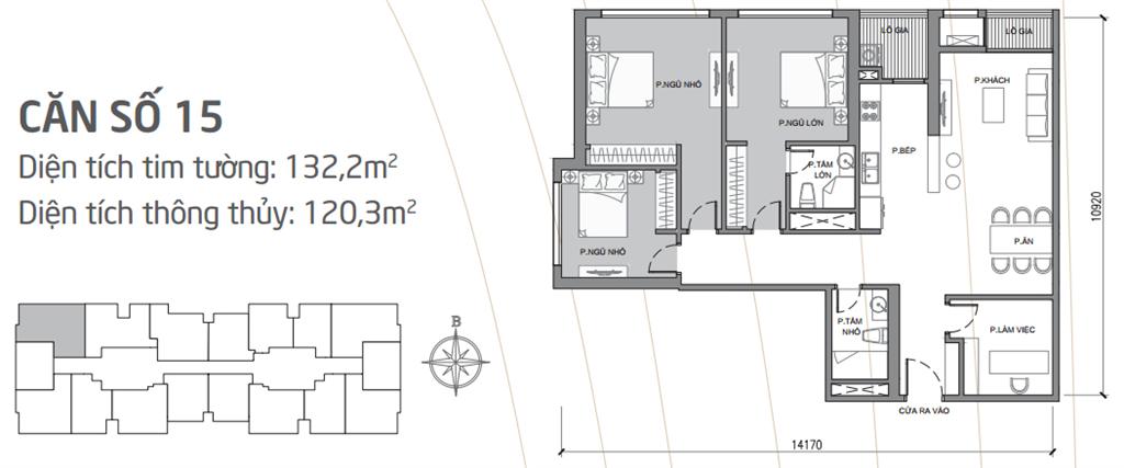 Căn hộ 15 tòa Park 1, diện tích 132m2, thiết kế 4 phòng ngủ