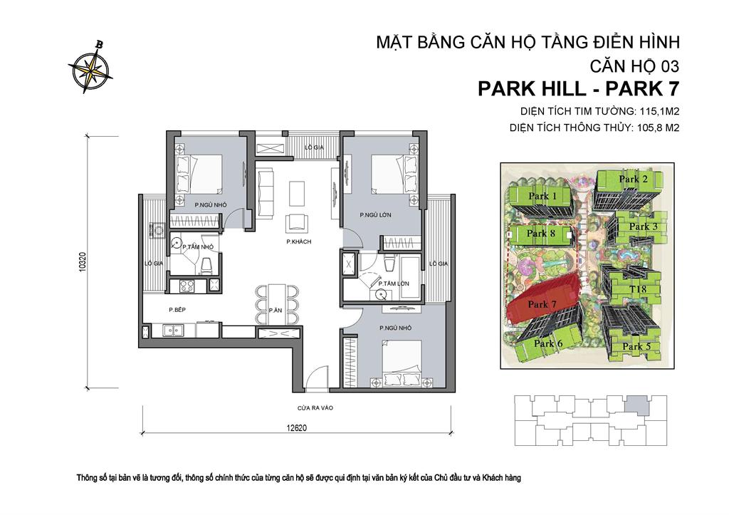 Mặt bằng căn hộ 03 Park 7, diện tích 115,1m2, 3 phòng ngủ