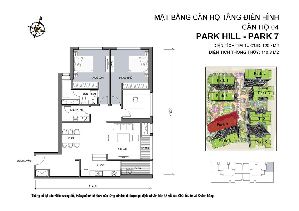 Mặt bằng căn hộ 04 Park 7, diện tích 120,4m2, 3 phòng ngủ