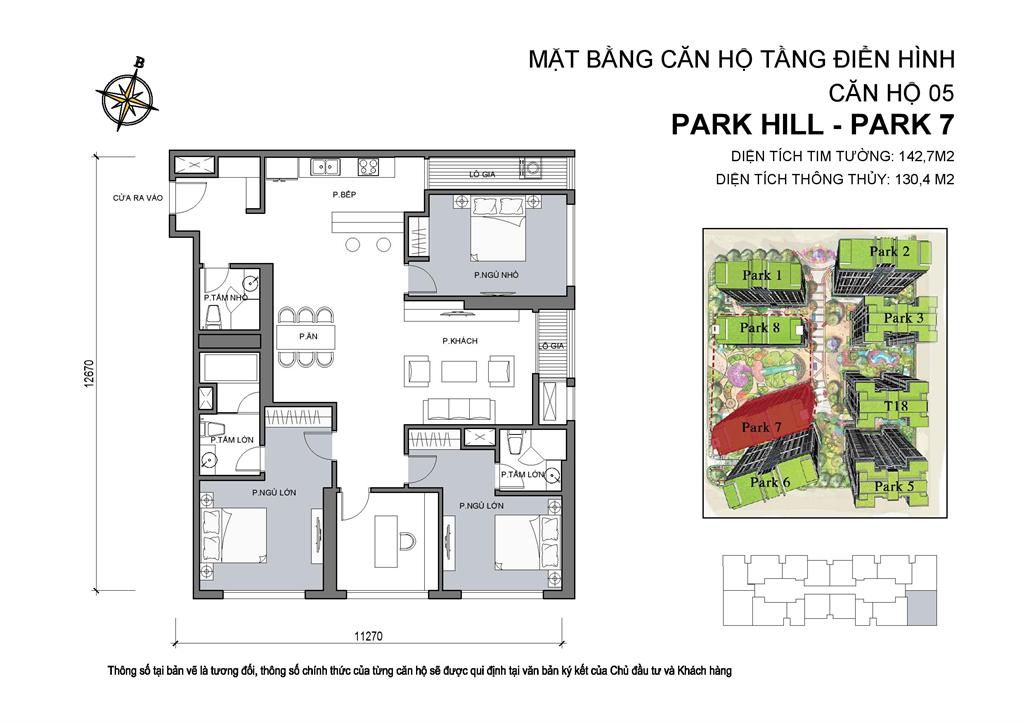 Mặt bằng căn hộ 05 Park 7, diện tích 142,7m2, 3 phòng ngủ