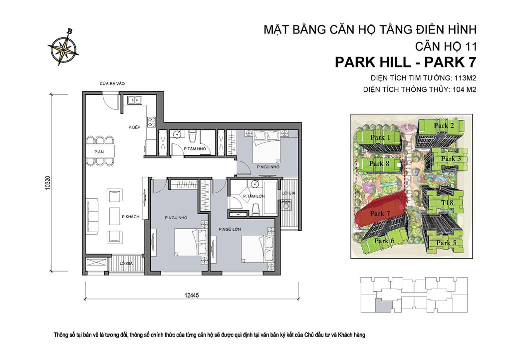 Mặt bằng căn hộ 11 Park 7, diện tích 113m2, 3 phòng ngủ