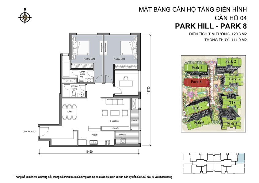 Mặt bằng căn hộ 04 Park 8, diện tích 120,3m2, 3 phòng ngủ