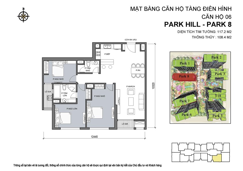 Mặt bằng căn hộ 06 Park 8, diện tích 117,2m2, 3 phòng ngủ